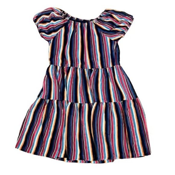 Wonder Nation Multicolor Stripe Round Neck Flutter Sleeve Tiered Dress Size XL - Picture 6 of 6